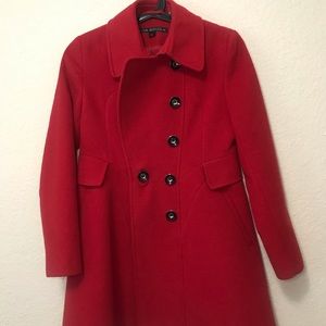 Bright red pea coat